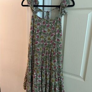 Maurices Floral Tiered Sundress in Green, Pink, Yellow
